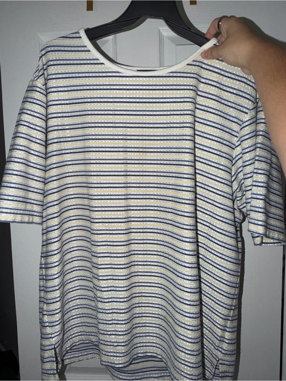 Striped Short-Sleeve Women's Top in Cream and Navy